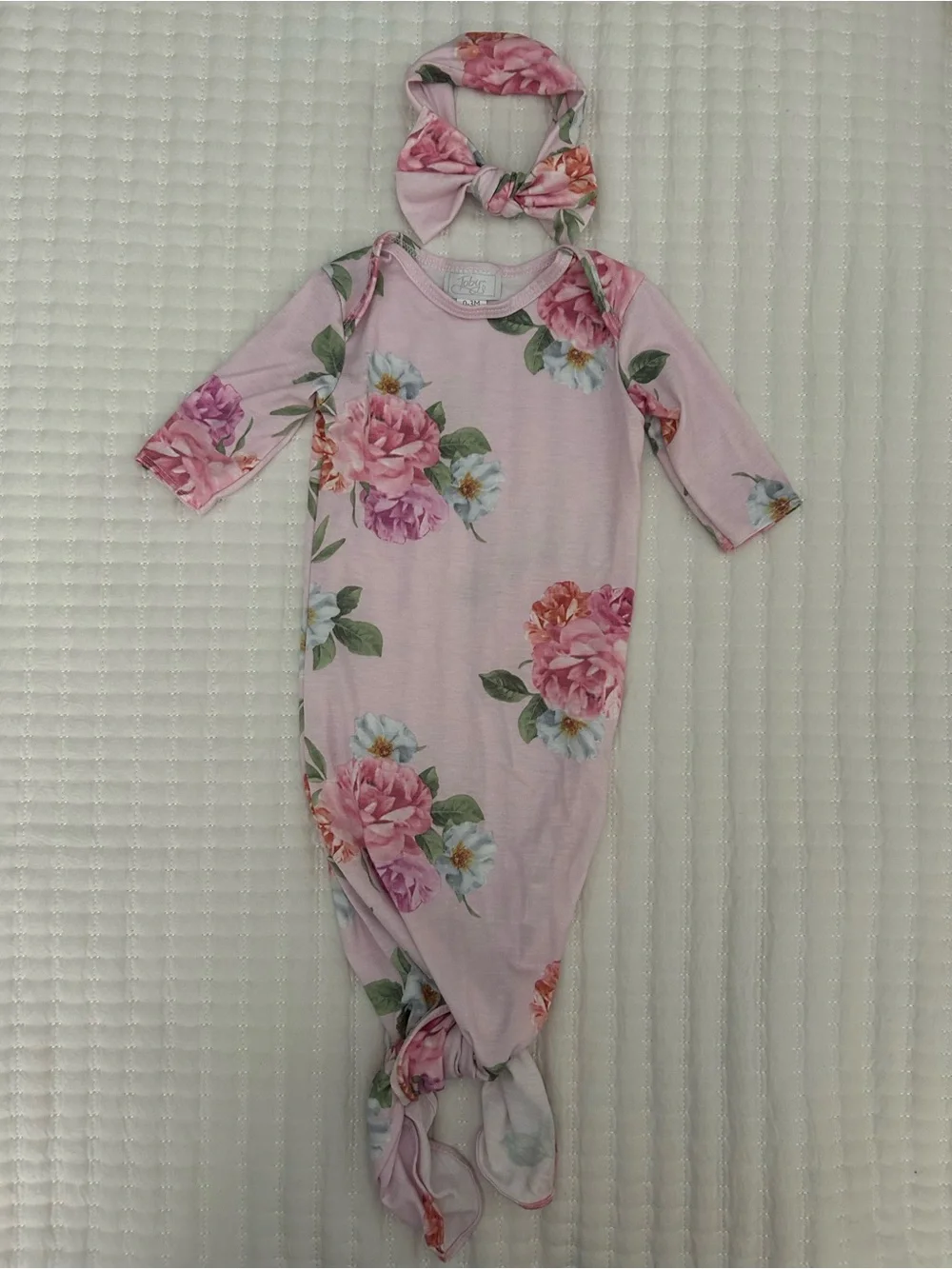 Toby Infant Pink Floral Knotted Gown with Headband